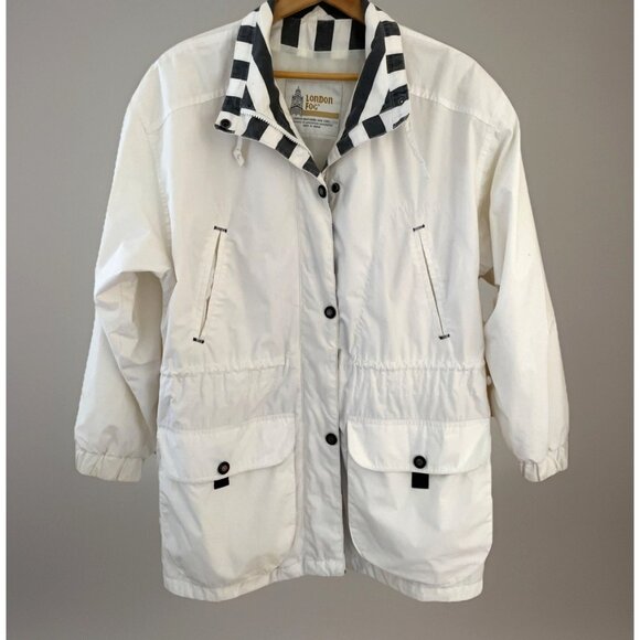 VTG London Fog Windbreaker Utility Jacket Women's M White Oversized Outdoors - Picture 1 of 16